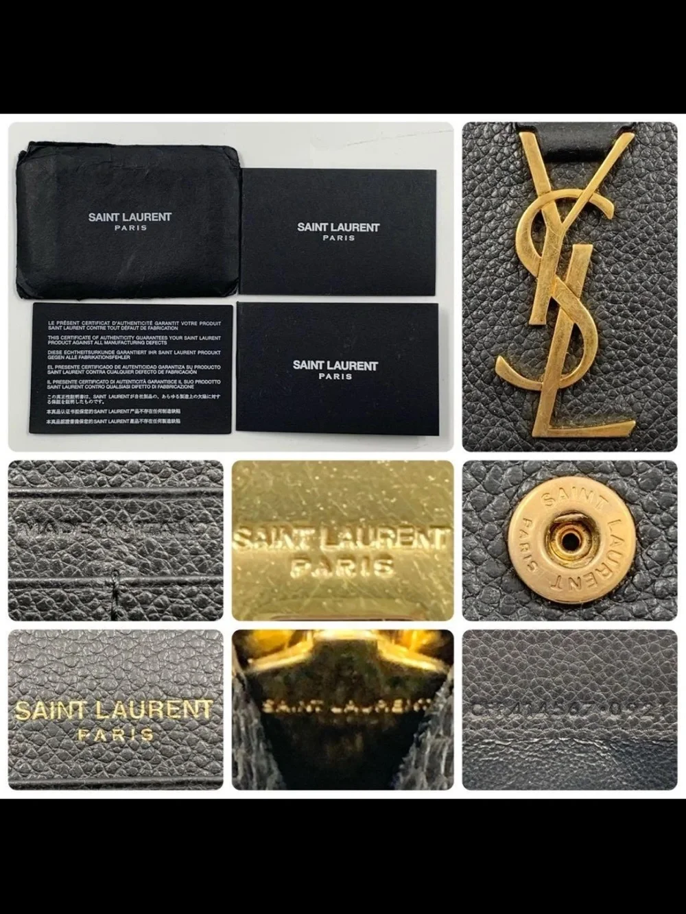 Saint Laurent Black Pebbled Leather Wallet with Gold YSL Emblem